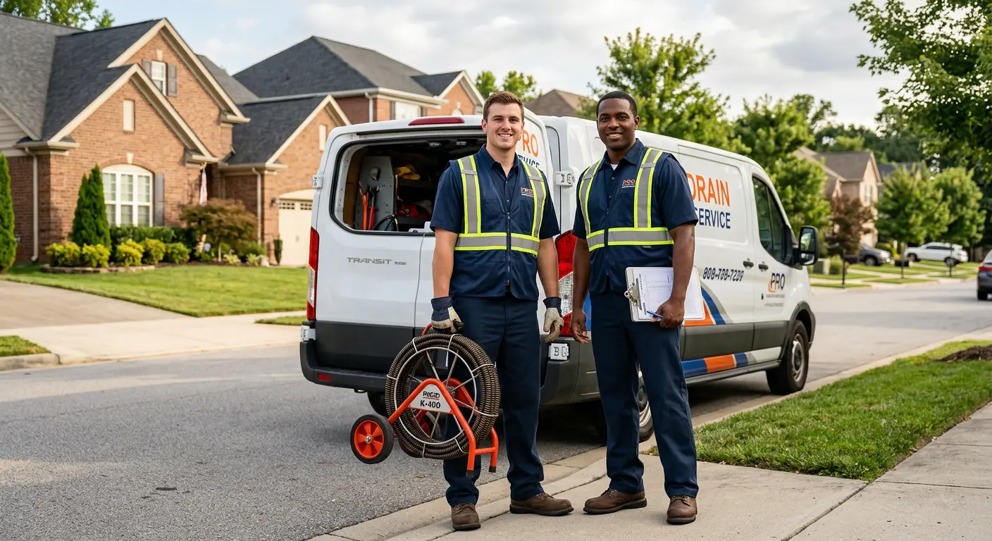 Sewer and drain service team with equipment ready for work in St. Louis